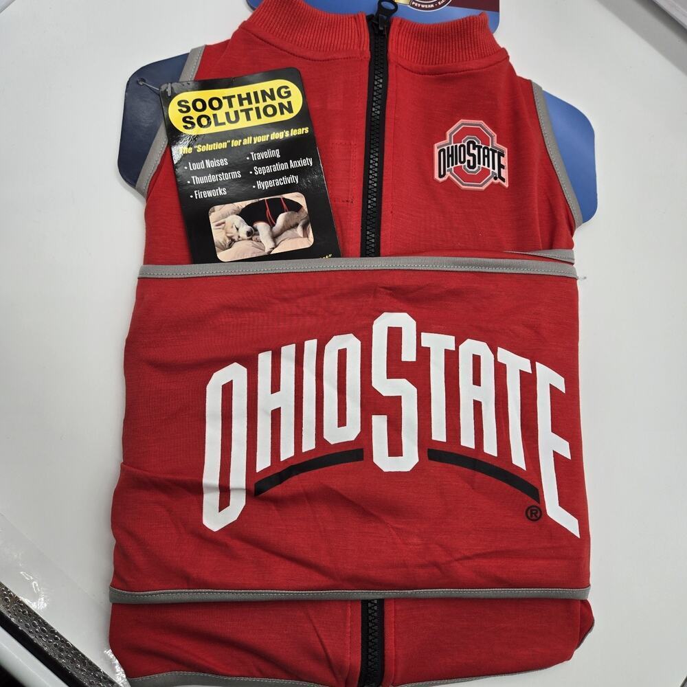NCAA OHIO STATE BUCKEYES OSU Dog Anxiety Shirt Calming Soothing Vest LARGE NEW!